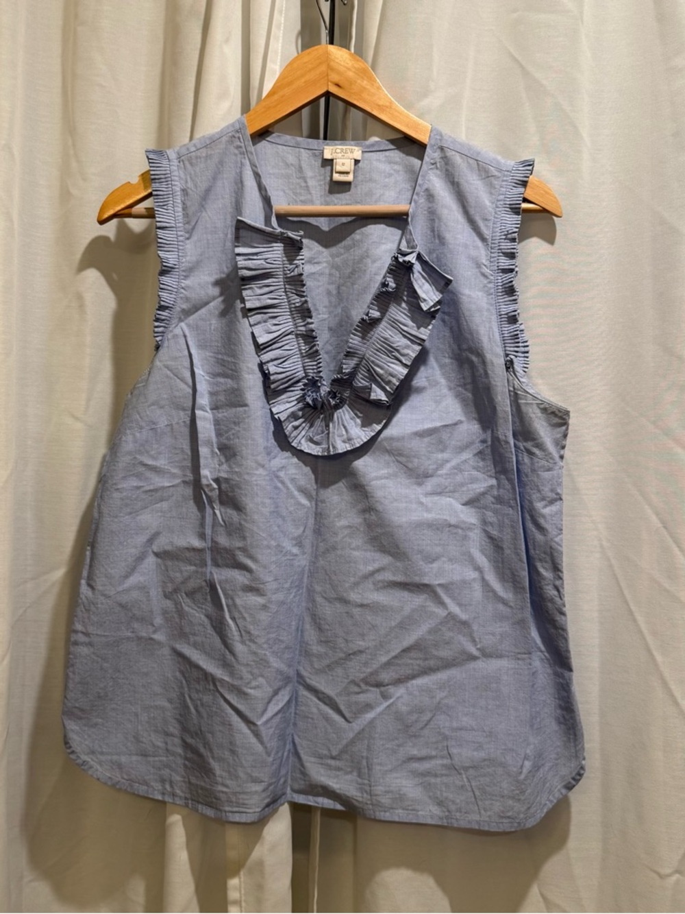J. Crew Light Blue Ruffle V-Neck Sleeveless Blouse